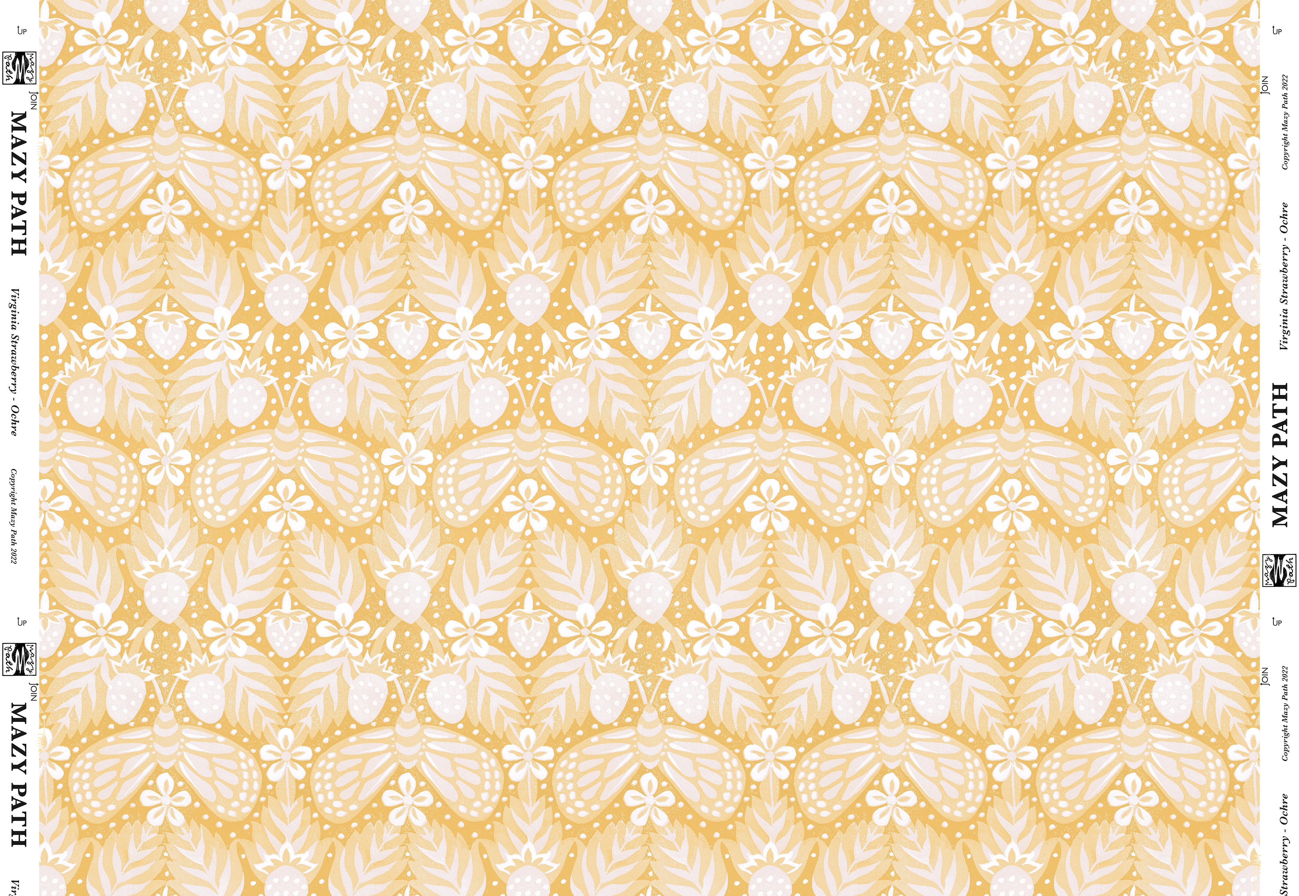 VIRGINIA STRAWBERRY Wallpaper in Ochre Sample