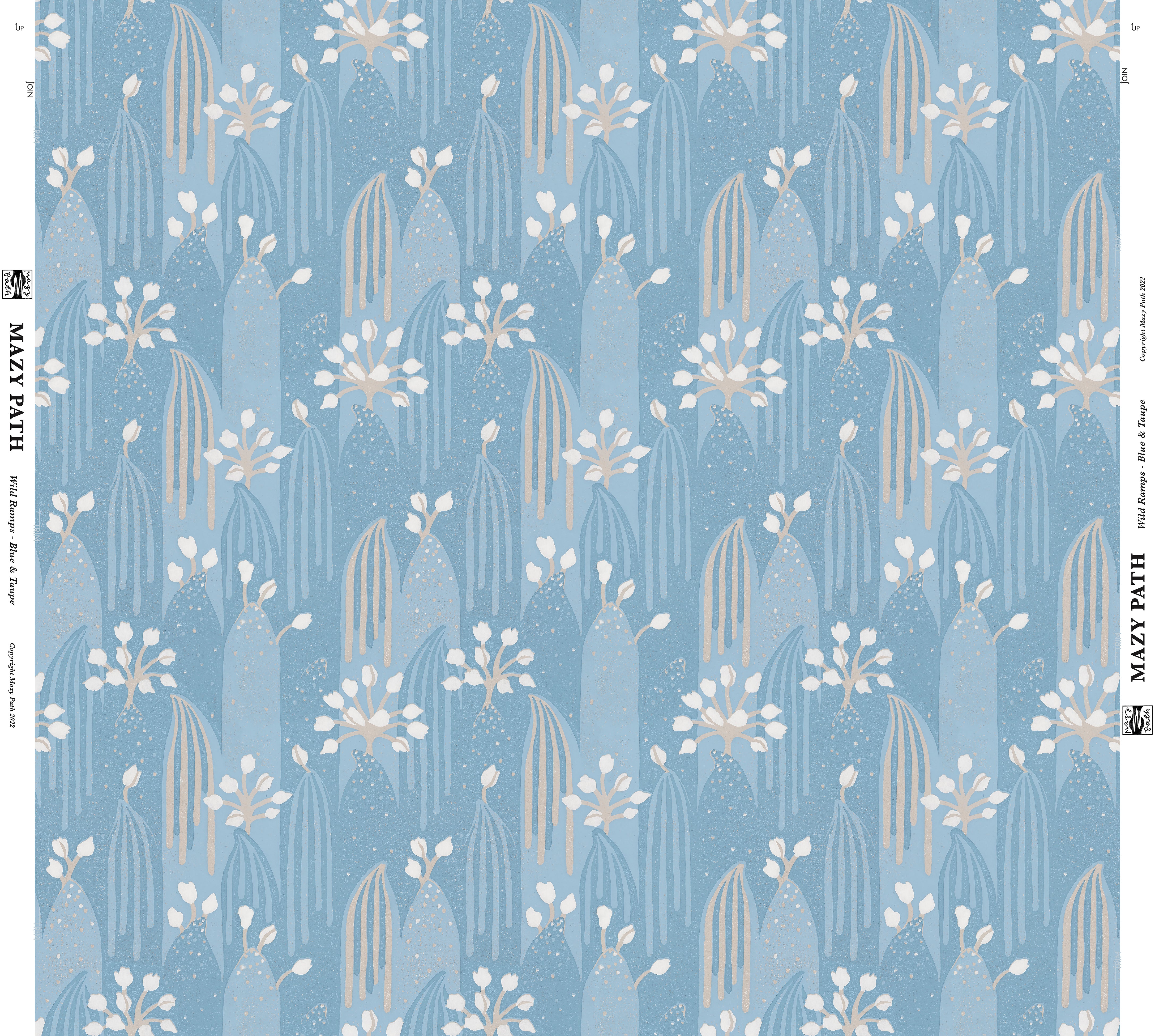 WILD RAMPS Wallpaper in Blue & Taupe