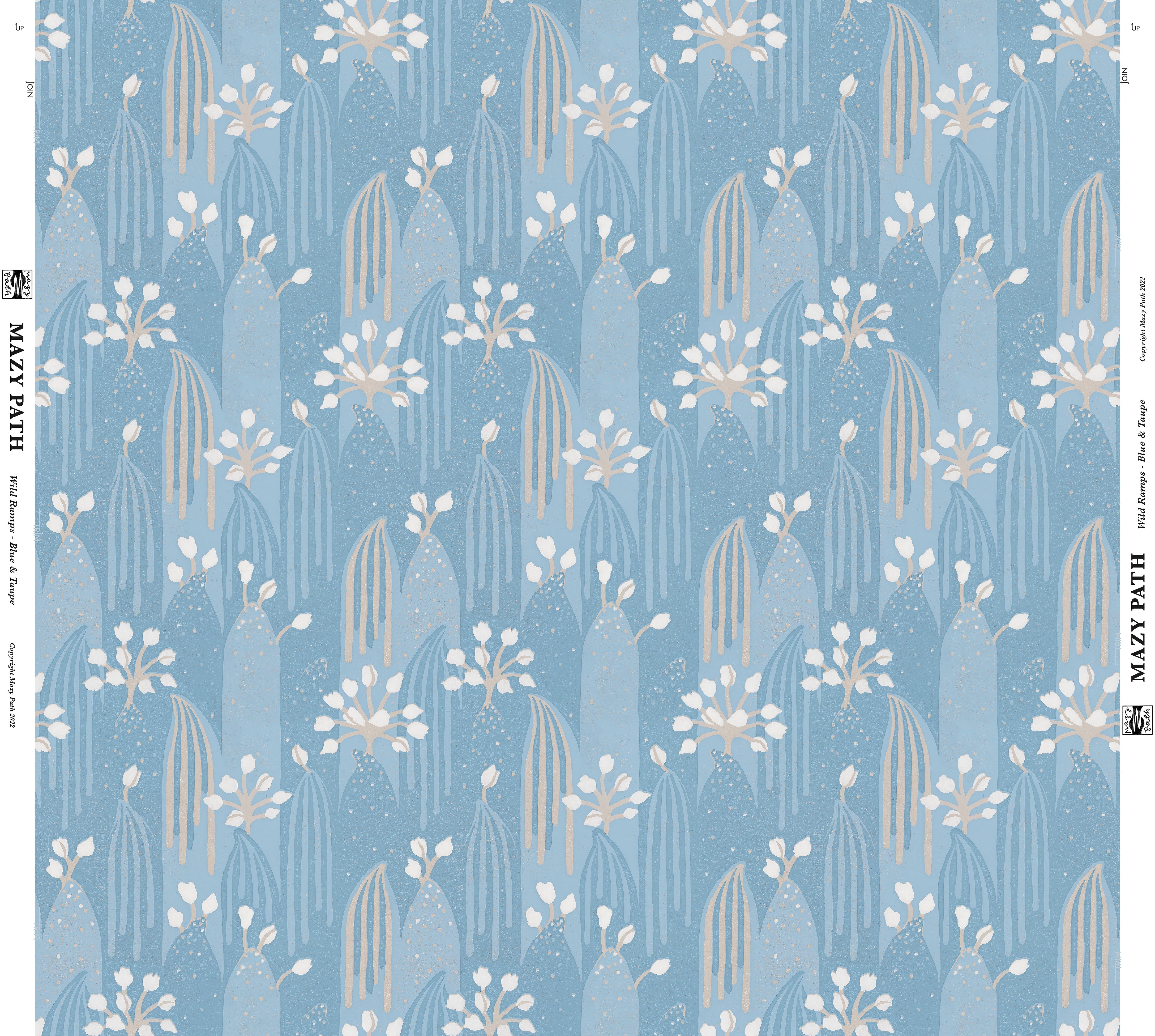 WILD RAMPS Wallpaper in Blue & Taupe Sample