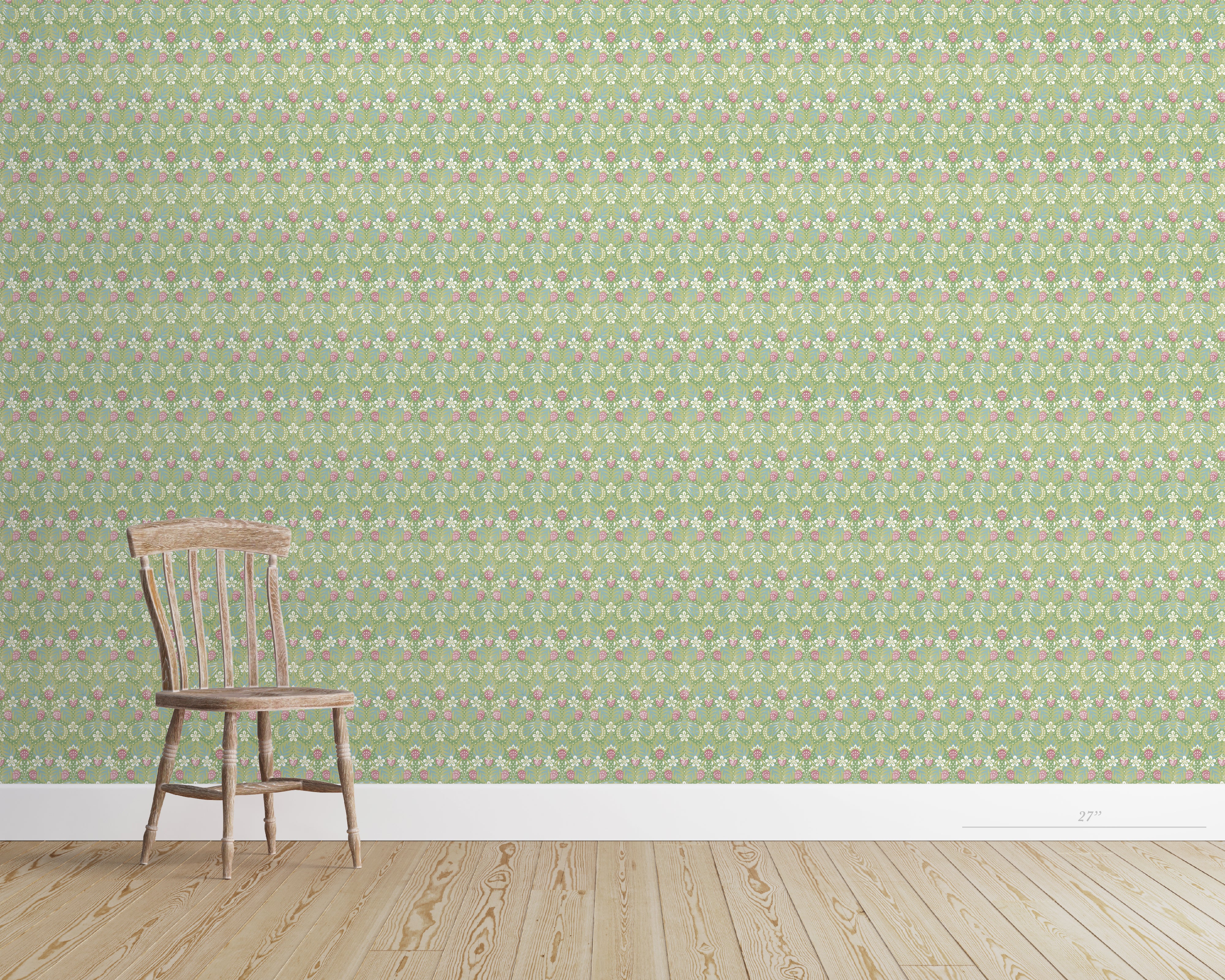VIRGINIA STRAWBERRY Wallpaper in Leaf Green