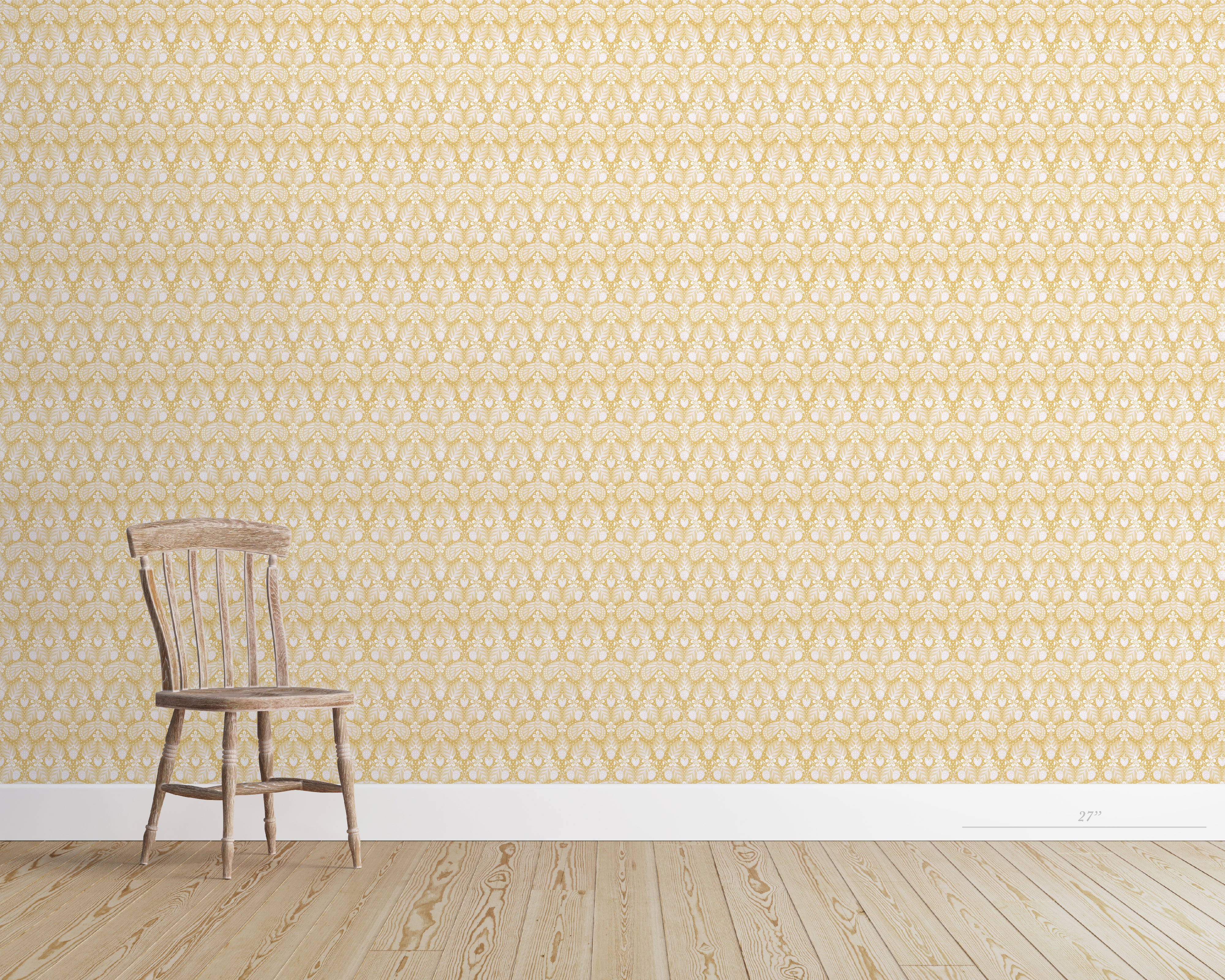 VIRGINIA STRAWBERRY Wallpaper in Ochre