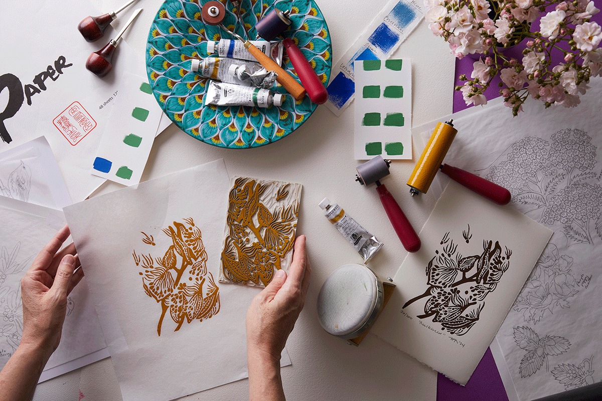 Linocuts in Los Angeles and Larkspur