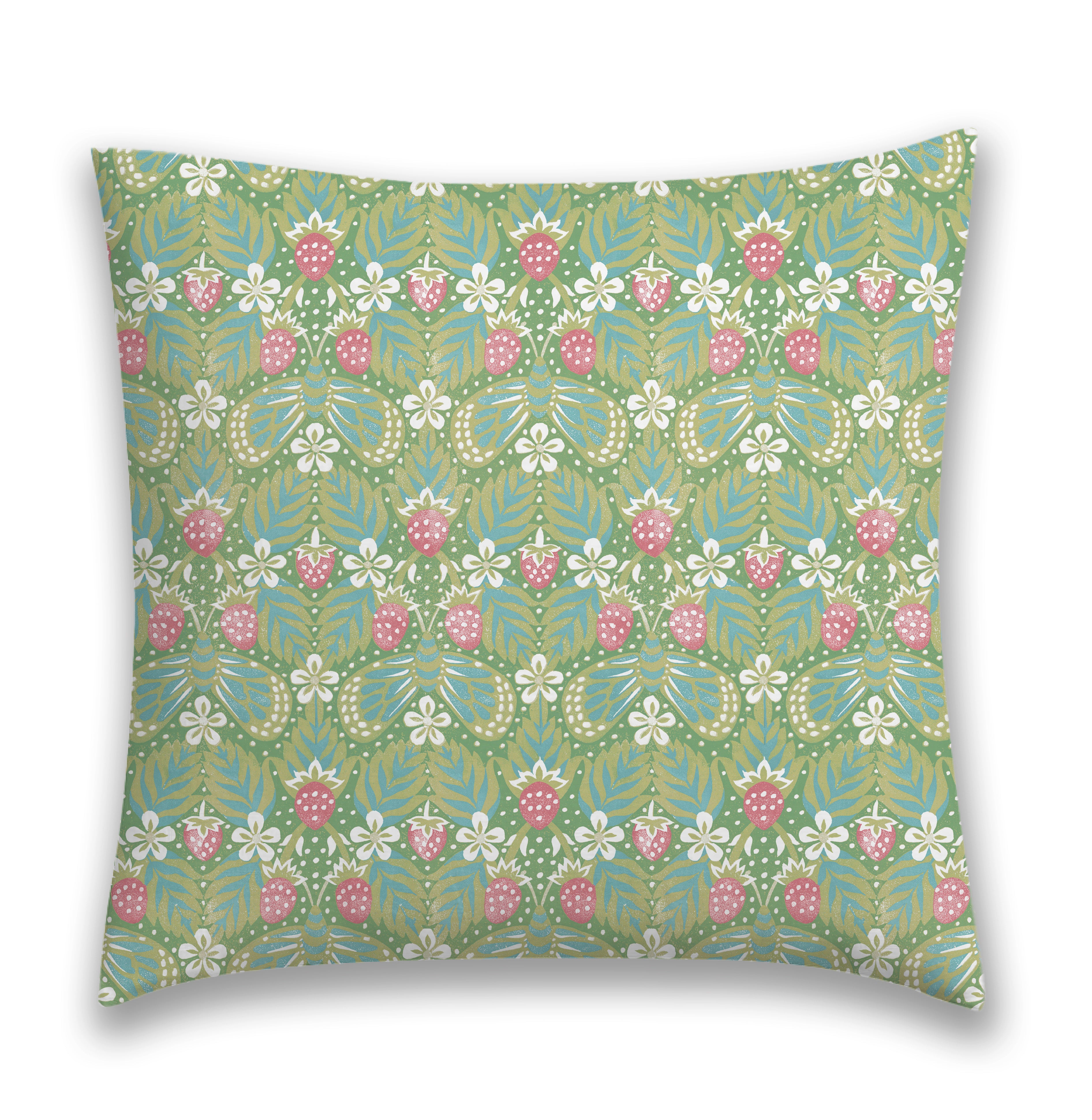 VIRGINIA STRAWBERRY Pillow in Leaf Green