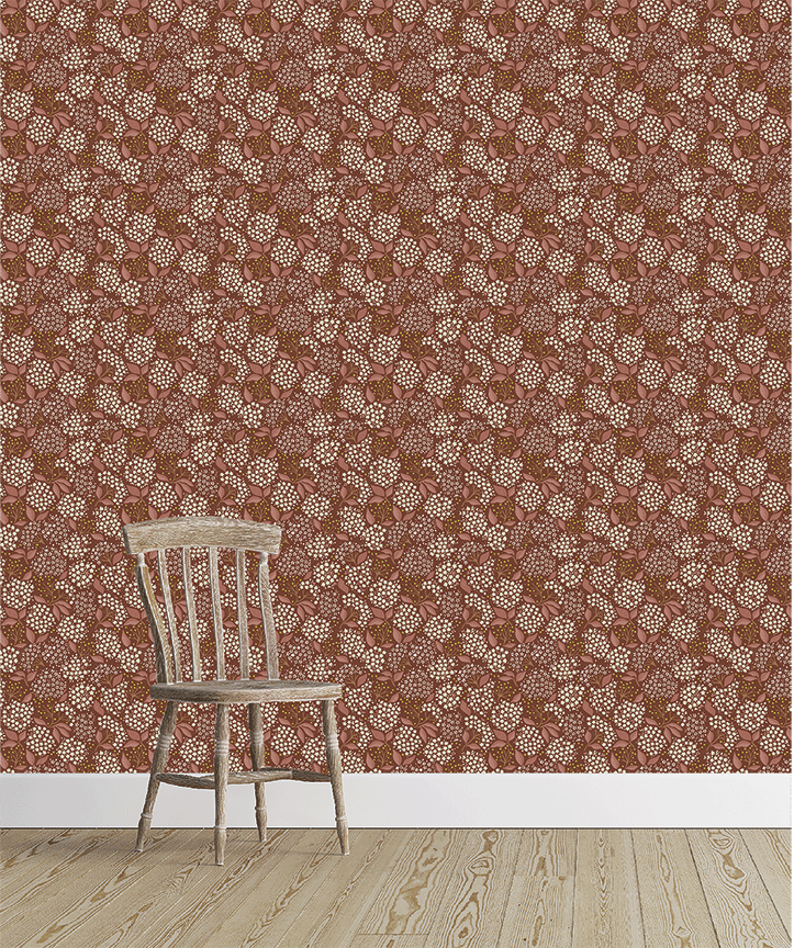 ELDERBERRY Wallpaper in Terracotta Sample