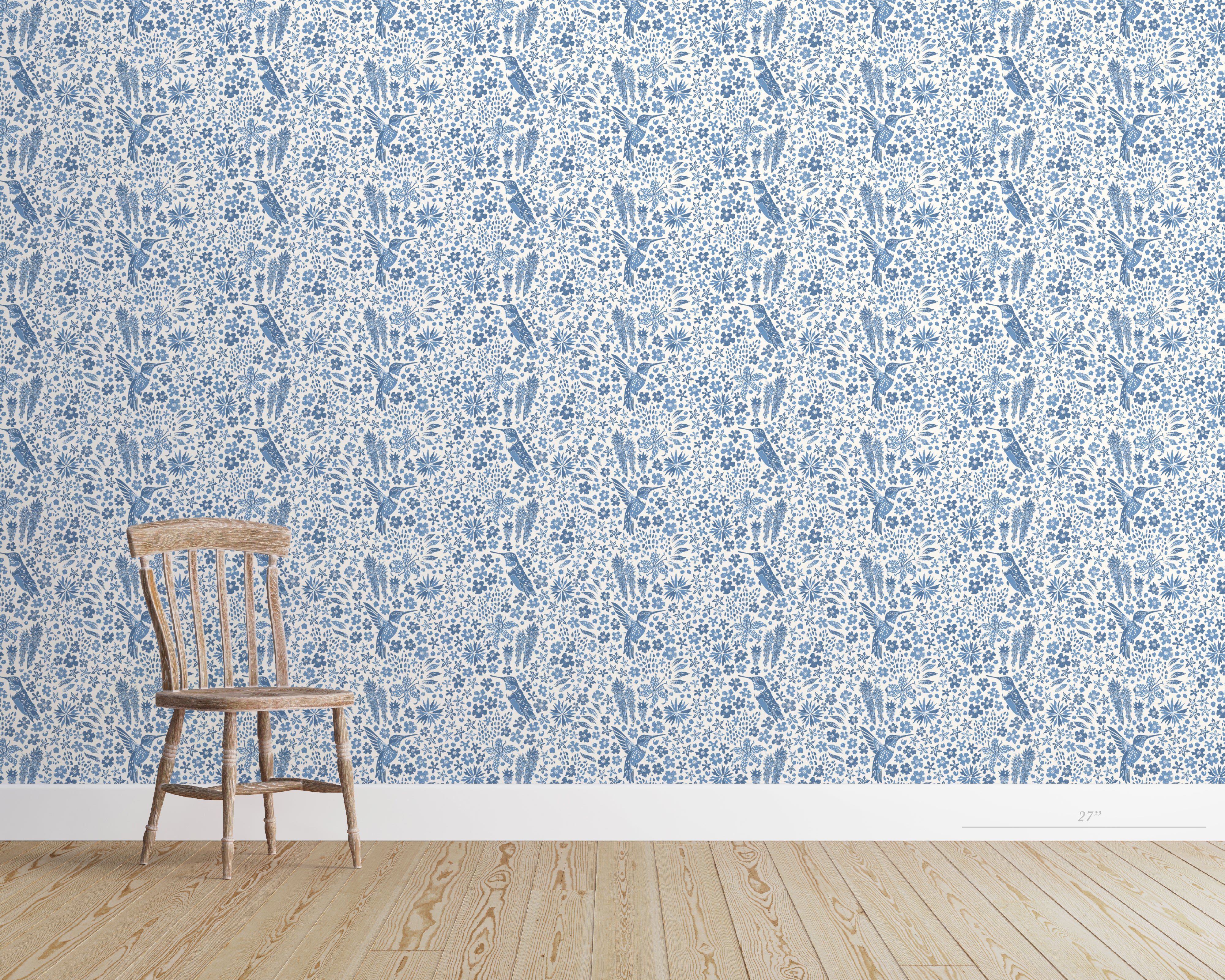 HUMMINGBIRD Wallpaper in Deep Blue