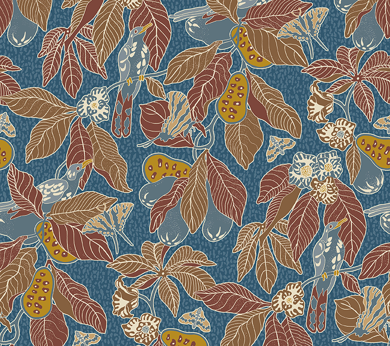 PAWPAW Wallpaper in Blue Brown Sample