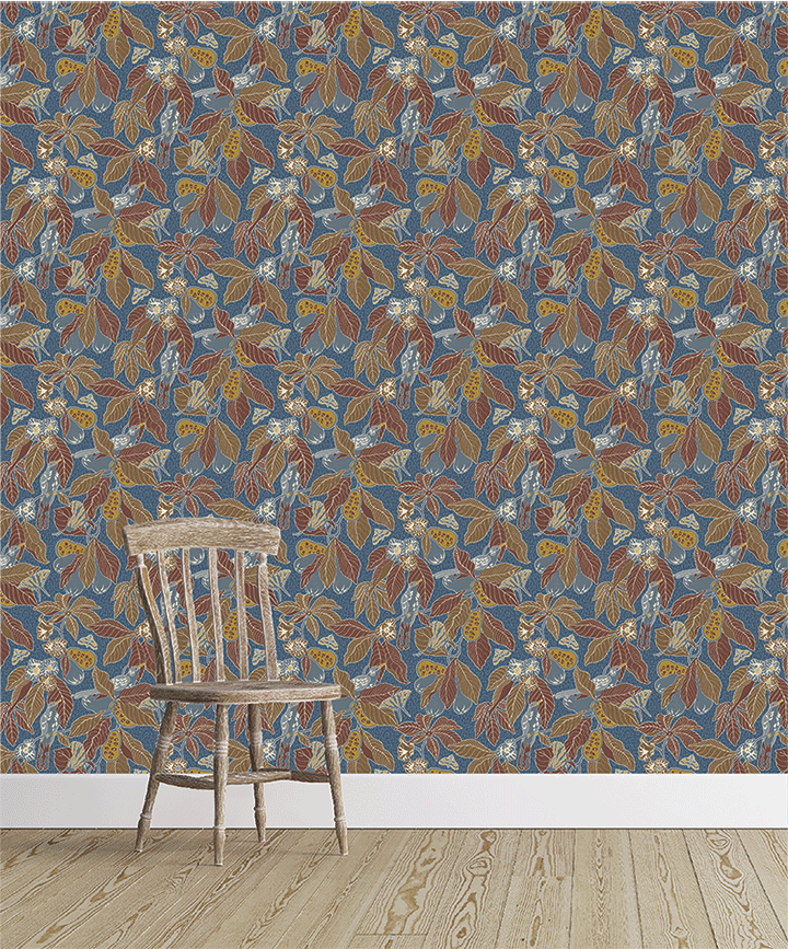 PAWPAW Wallpaper in Blue Brown Sample