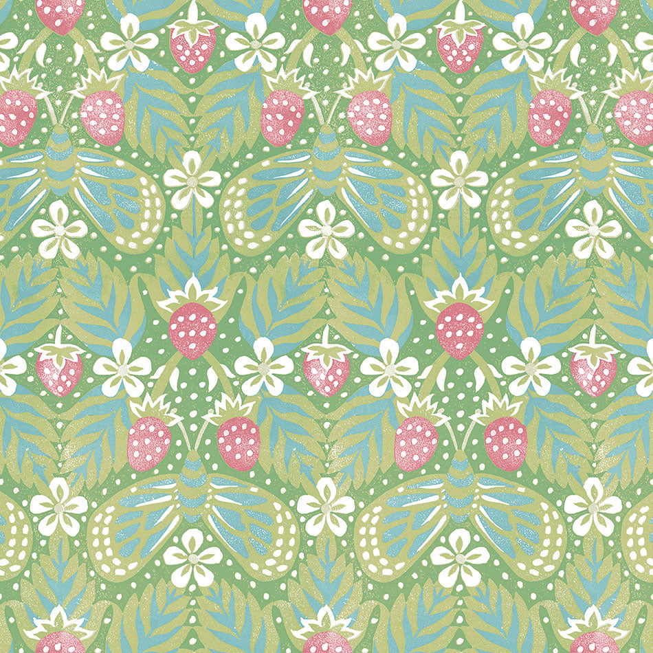 VIRGINIA STRAWBERRY Wallpaper in Leaf Green